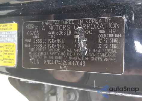 2009 Kia Borrego Lx V6 from USA, damaged, VIN KNDJH741295017648